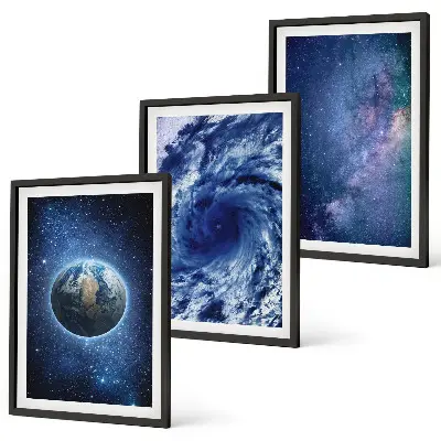 Lot de 3 tableaux pour salon thème terre, espace, tempête et galaxie