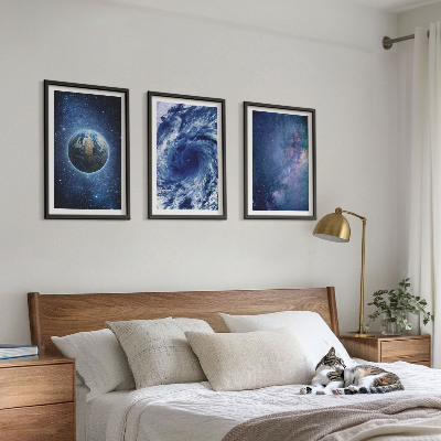 Lot de 3 tableaux pour salon Terre, espace, tempête, galaxie