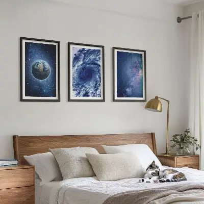 Lot de 3 tableaux pour salon thème terre, espace, tempête et galaxie