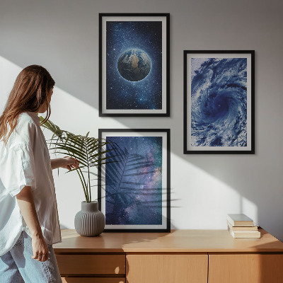 Lot de 3 tableaux pour salon Terre, espace, tempête, galaxie