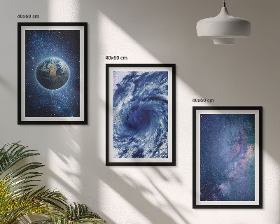 Lot de 3 tableaux pour salon Terre, espace, tempête, galaxie