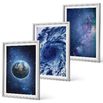 Lot de 3 tableaux pour salon Terre, espace, tempête, galaxie