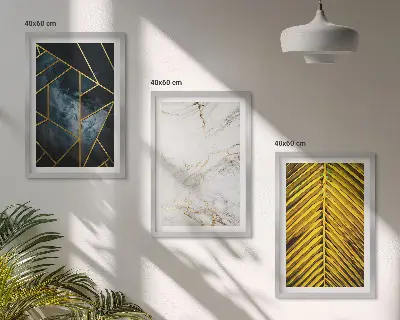 Cadre photo mural avec motifs géométriques et végétation
