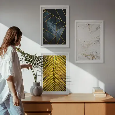 Cadre photo mural avec motifs géométriques et végétation