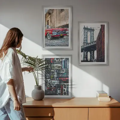 Lot de 3 tableaux pour salon représentant le vieux pont de Brooklyn style rétro