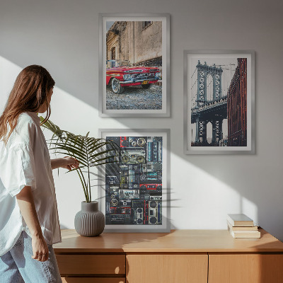 Lot de 3 tableaux pour salon Vieux pont de Brooklyn audio rétro
