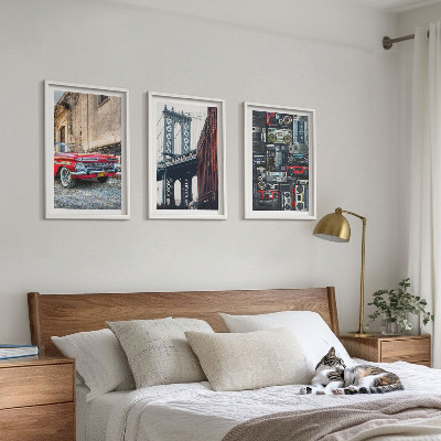 Lot de 3 tableaux pour salon Vieux pont de Brooklyn audio rétro