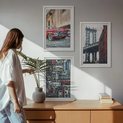 Lot de 3 tableaux pour salon représentant le vieux pont de Brooklyn style rétro