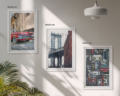 Lot de 3 tableaux pour salon Vieux pont de Brooklyn audio rétro