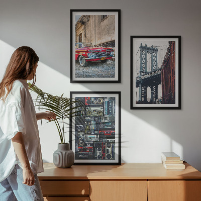 Lot de 3 tableaux pour salon Vieux pont de Brooklyn audio rétro