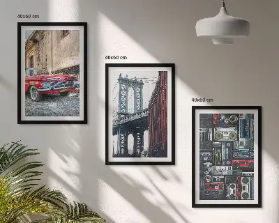 Lot de 3 tableaux pour salon représentant le vieux pont de Brooklyn style rétro