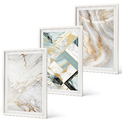 Lot de 3 tableaux pour salon Motifs de marbre élégants