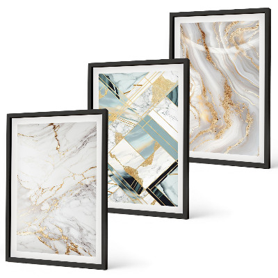 Lot de 3 tableaux pour salon Motifs de marbre élégants