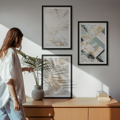 Lot de 3 tableaux pour salon Motifs de marbre élégants