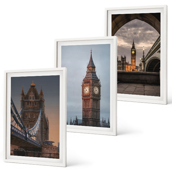Lot de 3 tableaux pour salon Pont de Londres, horloge Big Ben