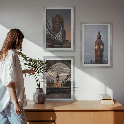 Lot de 3 tableaux pour salon Pont de Londres, horloge Big Ben