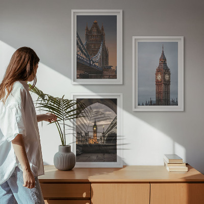 Lot de 3 tableaux pour salon Pont de Londres, horloge Big Ben