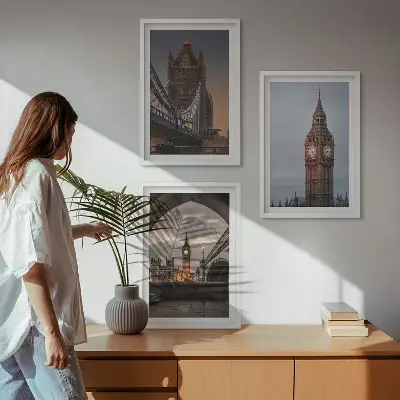 Lot de 3 tableaux pour salon représentant le pont de Londres et l'horloge Big Ben