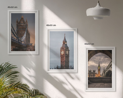 Lot de 3 tableaux pour salon Pont de Londres, horloge Big Ben