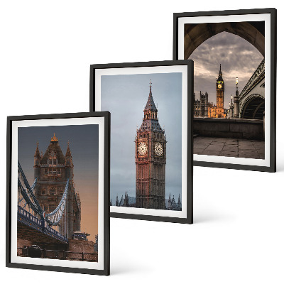 Lot de 3 tableaux pour salon Pont de Londres, horloge Big Ben