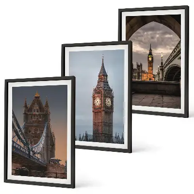 Lot de 3 tableaux pour salon représentant le pont de Londres et l'horloge Big Ben