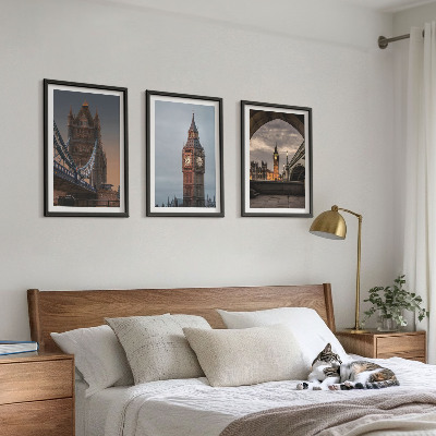 Lot de 3 tableaux pour salon Pont de Londres, horloge Big Ben