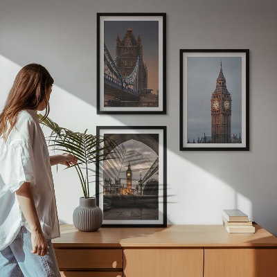 Lot de 3 tableaux pour salon Pont de Londres, horloge Big Ben