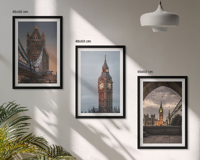Lot de 3 tableaux pour salon Pont de Londres, horloge Big Ben