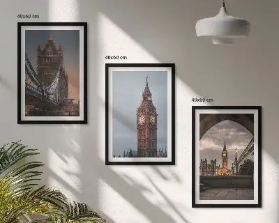 Lot de 3 tableaux pour salon représentant le pont de Londres et l'horloge Big Ben