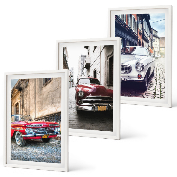 Lot de 3 tableaux pour salon Voitures classiques en ville