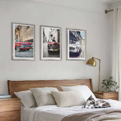 Lot de 3 tableaux pour salon Voitures classiques en ville