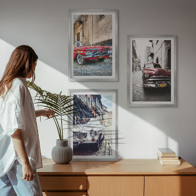 Lot de 3 tableaux pour salon Voitures classiques en ville
