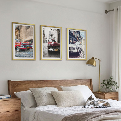 Lot de 3 tableaux pour salon Voitures classiques en ville