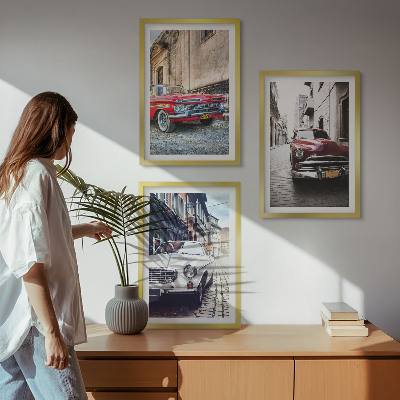 Lot de 3 tableaux pour salon Voitures classiques en ville