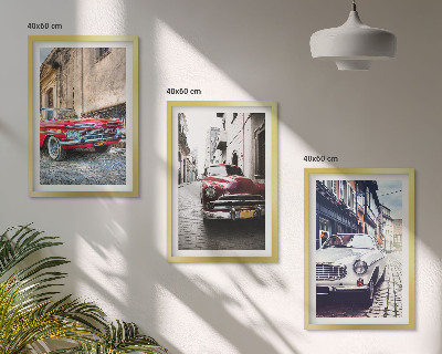 Lot de 3 tableaux pour salon Voitures classiques en ville