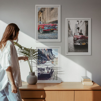 Lot de 3 tableaux pour salon Voitures classiques en ville