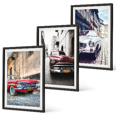 Lot de 3 tableaux pour salon Voitures classiques en ville