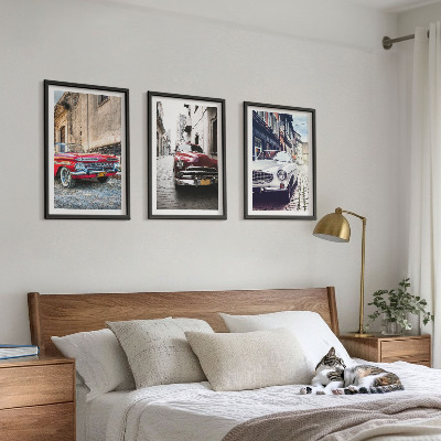 Lot de 3 tableaux pour salon Voitures classiques en ville