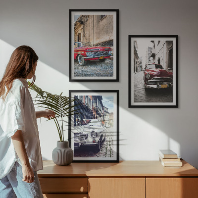 Lot de 3 tableaux pour salon Voitures classiques en ville