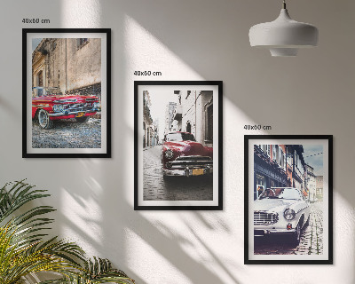 Lot de 3 tableaux pour salon Voitures classiques en ville