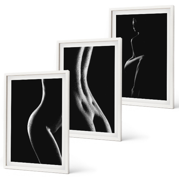 Lot de 3 tableaux pour salon Silhouettes féminines en noir et blanc