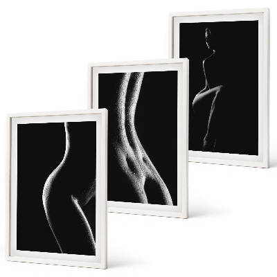 Lot de 3 tableaux pour salon Silhouettes féminines en noir et blanc
