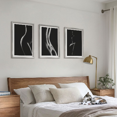Lot de 3 tableaux pour salon Silhouettes féminines en noir et blanc