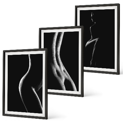 Lot de 3 tableaux pour salon Silhouettes féminines en noir et blanc
