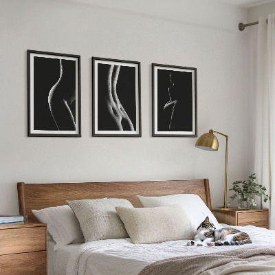Lot de 3 tableaux pour salon Silhouettes féminines en noir et blanc