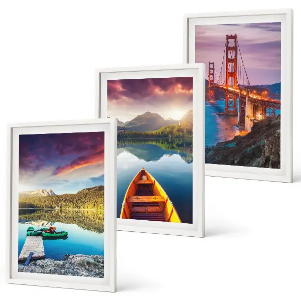 Cadre photo mural avec motif de montagnes, lac et ponts