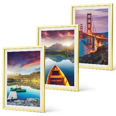 Cadre photo mural avec motif de montagnes, lac et ponts