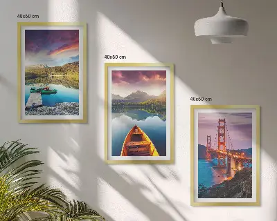 Cadre photo mural avec motif de montagnes, lac et ponts