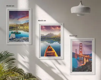Cadre photo mural avec motif de montagnes, lac et ponts