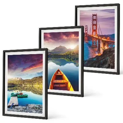 Cadre photo mural avec motif de montagnes, lac et ponts